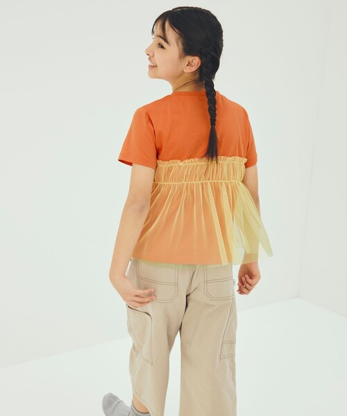 green label relaxing（グリーンレーベルリラクシング）の「【スタメンシリーズ】チュールドッキング Tシャツ / キッズ  100cm-160cm UVカット 接触冷感  吸水速乾（Tシャツ/カットソー・キッズ・オフホワイト/ライトブルー/オレンジ・140cm/120cm/100cm/110cm/160cm/150cm/130cm）」の21枚目の写真