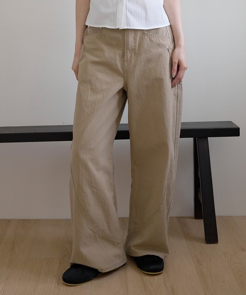 UNE MANSION(ユヌマンション)の「【低身長 / 高身長用 サイズ&丈が選べるデニム】【 4color / 3size/ 2lengths 】【ユニセックス着用可能】ウェーブバルーンユニークサイドポケットチノパンツデニム(その他パンツ・レディース・カーキ/ブラック/アイボリー/ベージュ・S-Short/S-Long/M-Short/M-Long/L-Short/L-Long)」の5枚目の写真