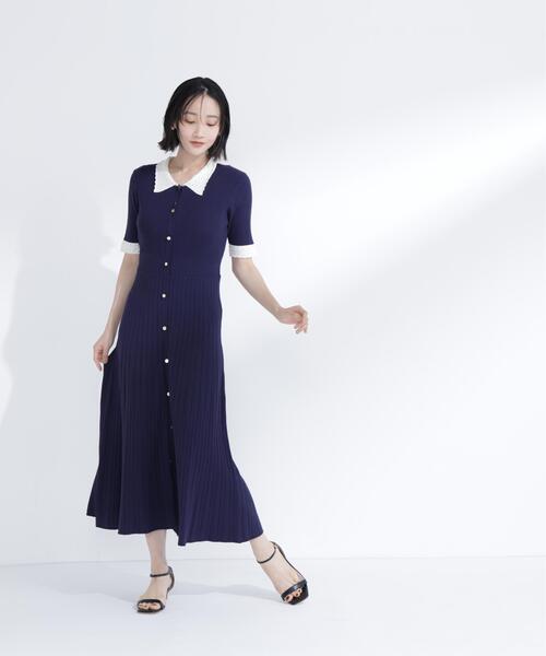 レース襟ニットワンピース（ワンピース）｜NATURAL BEAUTY BASIC
