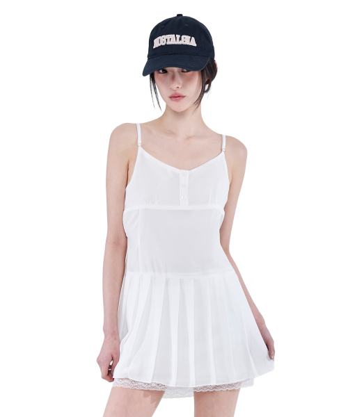 ALKI ALKA(アルキアルカ)の「Pleated Chiffon Mini Dress (Ivory)(ワンピース・レディース・ホワイト・MEDIUM/SMALL/FREE)」の2枚目の写真