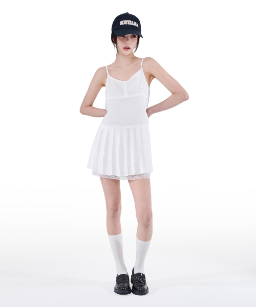 ALKI ALKA(アルキアルカ)の「Pleated Chiffon Mini Dress (Ivory)(ワンピース・レディース・ホワイト・MEDIUM/SMALL/FREE)」の4枚目の写真