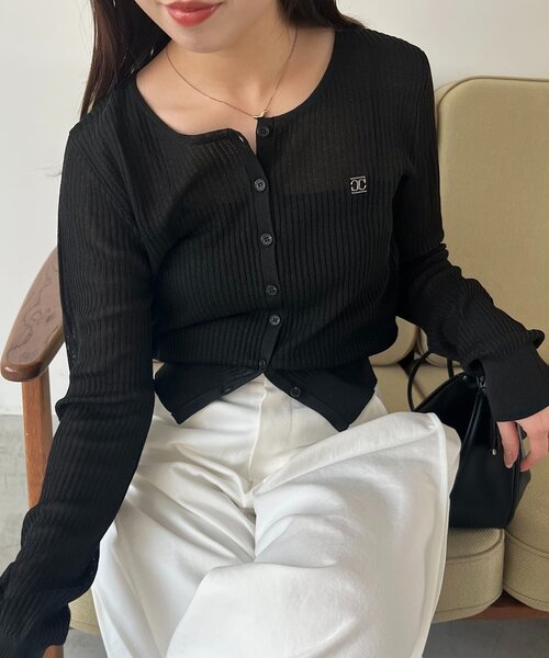 CAPRICIEUX LE'MAGE（カプリシューレマージュ）の「シアーリブカーディガン（カーディガン/ボレロ・レディース・イエロー/ベージュ/グレー/ブラック・FREE）」の2枚目の写真