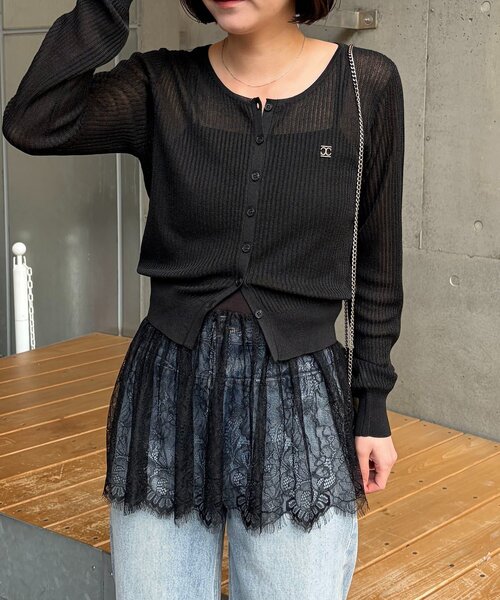 CAPRICIEUX LE'MAGE（カプリシューレマージュ）の「シアーリブカーディガン（カーディガン/ボレロ・レディース・イエロー/ベージュ/グレー/ブラック・FREE）」の5枚目の写真