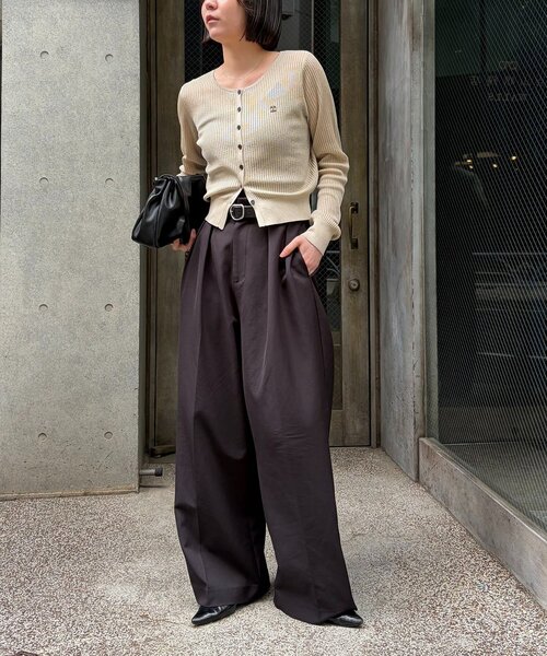 CAPRICIEUX LE'MAGE（カプリシューレマージュ）の「シアーリブカーディガン（カーディガン/ボレロ・レディース・イエロー/ベージュ/グレー/ブラック・FREE）」の8枚目の写真