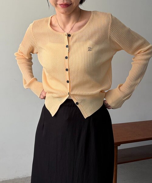 CAPRICIEUX LE'MAGE（カプリシューレマージュ）の「シアーリブカーディガン（カーディガン/ボレロ・レディース・イエロー/ベージュ/グレー/ブラック・FREE）」の14枚目の写真