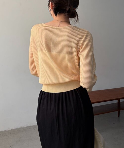 CAPRICIEUX LE'MAGE（カプリシューレマージュ）の「シアーリブカーディガン（カーディガン/ボレロ・レディース・イエロー/ベージュ/グレー/ブラック・FREE）」の16枚目の写真