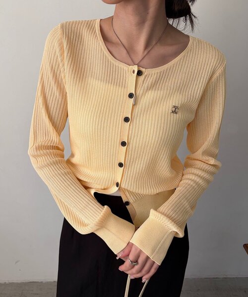 CAPRICIEUX LE'MAGE（カプリシューレマージュ）の「シアーリブカーディガン（カーディガン/ボレロ・レディース・イエロー/ベージュ/グレー/ブラック・FREE）」の19枚目の写真