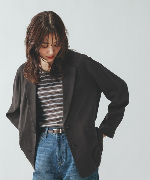 GLOBAL WORK（グローバルワーク）の「フレンチリネンジャケット/612370（テーラードジャケット・レディース・ダークブラウン/スミクロ/ナチュラル/グレー系その他・SMALL/MEDIUM/LARGE）」の2枚目の写真