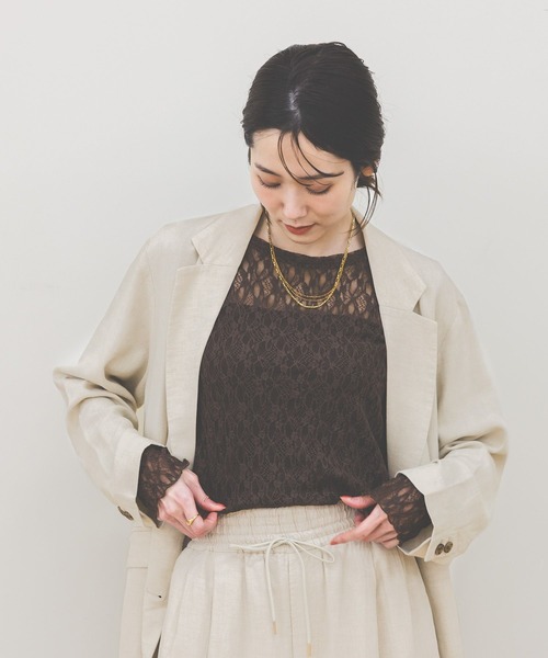 GLOBAL WORK（グローバルワーク）の「フレンチリネンジャケット/612370（テーラードジャケット・レディース・ダークブラウン/スミクロ/ナチュラル/グレー系その他・SMALL/MEDIUM/LARGE）」の9枚目の写真