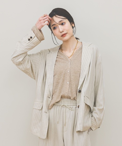 GLOBAL WORK（グローバルワーク）の「フレンチリネンジャケット/612370（テーラードジャケット・レディース・ダークブラウン/スミクロ/ナチュラル/グレー系その他・SMALL/MEDIUM/LARGE）」の13枚目の写真