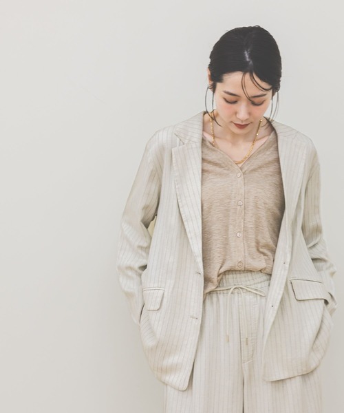 GLOBAL WORK（グローバルワーク）の「フレンチリネンジャケット/612370（テーラードジャケット・レディース・ダークブラウン/スミクロ/ナチュラル/グレー系その他・SMALL/MEDIUM/LARGE）」の15枚目の写真