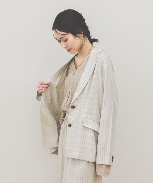 GLOBAL WORK（グローバルワーク）の「フレンチリネンジャケット/612370（テーラードジャケット・レディース・ダークブラウン/スミクロ/ナチュラル/グレー系その他・SMALL/MEDIUM/LARGE）」の16枚目の写真