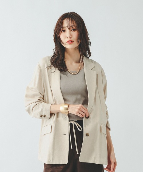 GLOBAL WORK（グローバルワーク）の「フレンチリネンジャケット/612370（テーラードジャケット・レディース・ダークブラウン/スミクロ/ナチュラル/グレー系その他・SMALL/MEDIUM/LARGE）」の19枚目の写真