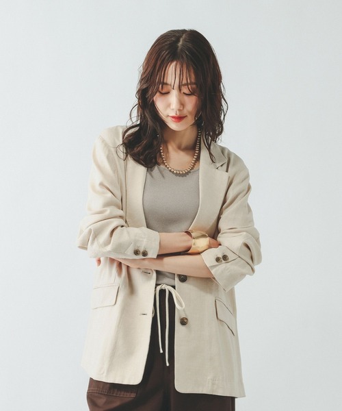 GLOBAL WORK（グローバルワーク）の「フレンチリネンジャケット/612370（テーラードジャケット・レディース・ダークブラウン/スミクロ/ナチュラル/グレー系その他・SMALL/MEDIUM/LARGE）」の20枚目の写真