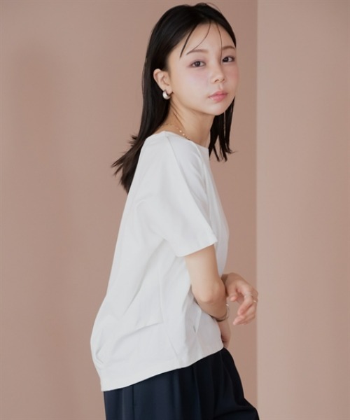Petitjo(プッチージョ)の「小さいサイズ 【汗染み防止】裾タックプルオーバー 低身長さん・小柄女性(Tシャツ/カットソー・レディース・ブラック/グレイッシュベージュ/オフホワイト・PM/PS)」の6枚目の写真