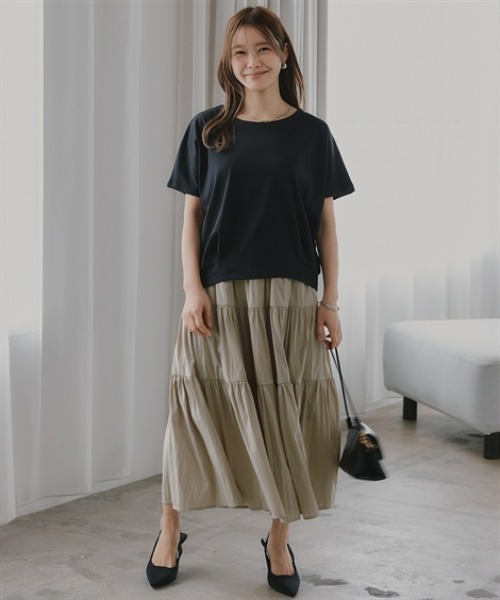 Petitjo(プッチージョ)の「小さいサイズ 【汗染み防止】裾タックプルオーバー 低身長さん・小柄女性(Tシャツ/カットソー・レディース・ブラック/グレイッシュベージュ/オフホワイト・PM/PS)」の12枚目の写真