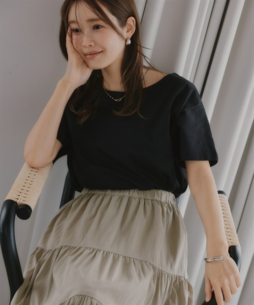 Petitjo(プッチージョ)の「小さいサイズ 【汗染み防止】裾タックプルオーバー 低身長さん・小柄女性(Tシャツ/カットソー・レディース・ブラック/グレイッシュベージュ/オフホワイト・PM/PS)」の10枚目の写真