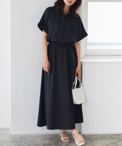 Pierrot(ピエロ)の「スキッパーフレアワンピース(ワンピース・レディース・ネイビー/ブラック・PM/M/L)」の2枚目の写真