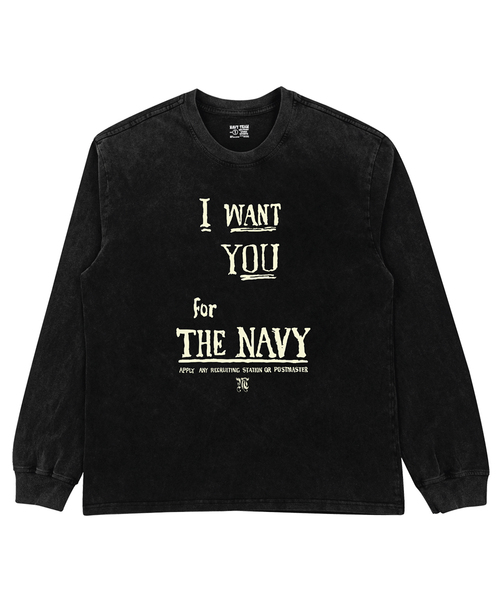 NAVYTEAM(ネイビーチーム)の「I WANT YOU FOR THE NAVY ピグメントダイングロングTシャツ(Tシャツ/カットソー・レディース・ブラック×グレー/ブラック×ベージュ・1/2/3)」の1枚目の写真