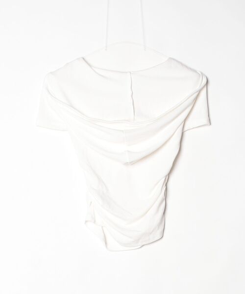 .KOM(ドットコム)の「A'GEM/9 × .kom 『.KOM/ドットケーオーエム』フードデザインコンパクトトップス(Tシャツ/カットソー・レディース・ブラック×ホワイト/ホワイト/ブラック・FREE)」の13枚目の写真