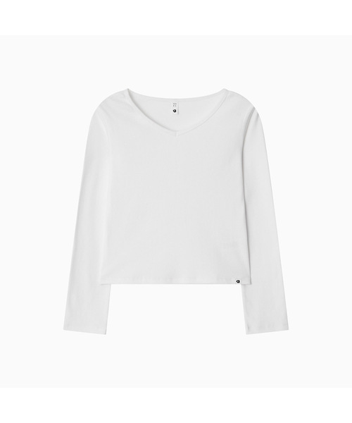 OHESHIO(オヘシオ)の「BASIC RIBBED V-NECK LONG SLEEVE, WHITE(Tシャツ/カットソー・レディース・その他・FREE)」の1枚目の写真