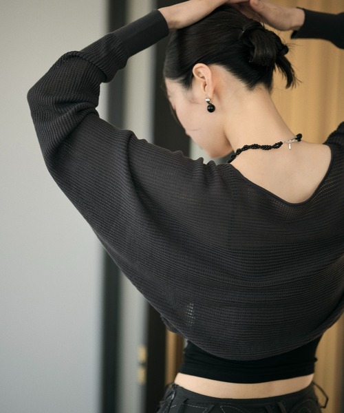 LAULEN(ローレン)の「2way sheer mesh bolero cardigan / 2wayシアーメッシュ ボレロカーディガン(カーディガン/ボレロ・レディース・オレンジ系/ブラック/アイボリー/チャコールグレー・FREE)」の3枚目の写真