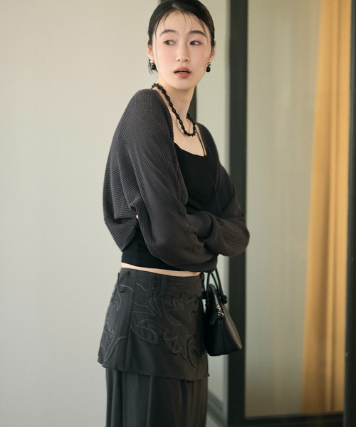 LAULEN(ローレン)の「2way sheer mesh bolero cardigan / 2wayシアーメッシュ ボレロカーディガン(カーディガン/ボレロ・レディース・オレンジ系/ブラック/アイボリー/チャコールグレー・FREE)」の7枚目の写真