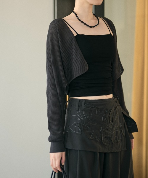 LAULEN(ローレン)の「2way sheer mesh bolero cardigan / 2wayシアーメッシュ ボレロカーディガン(カーディガン/ボレロ・レディース・オレンジ系/ブラック/アイボリー/チャコールグレー・FREE)」の9枚目の写真