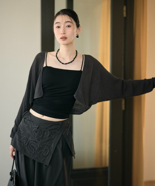 LAULEN(ローレン)の「2way sheer mesh bolero cardigan / 2wayシアーメッシュ ボレロカーディガン(カーディガン/ボレロ・レディース・オレンジ系/ブラック/アイボリー/チャコールグレー・FREE)」の5枚目の写真
