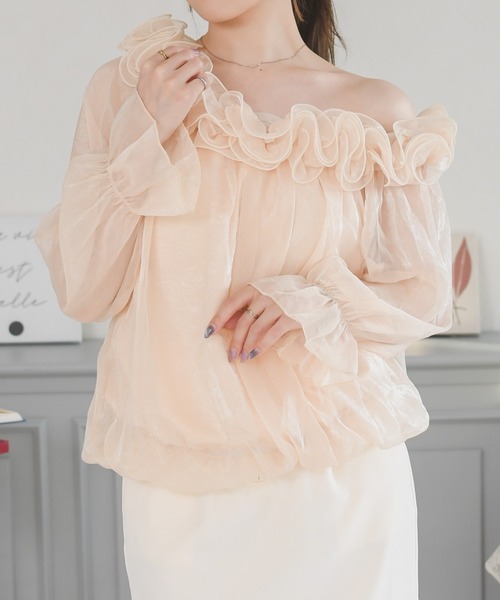 MISCH MASCH(ミッシュマッシュ)の「2026春夏新作 フリルネックシアーオフショルブラウス(シャツ/ブラウス・レディース・ピンク/アイボリー・フリ-)」の1枚目の写真