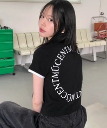 【日本未発売/WEB限定】MUCENT(ムセント)/バックロゴ 配色 リングカラー クロップド 半袖 Tシャツ/RINGER HALF T