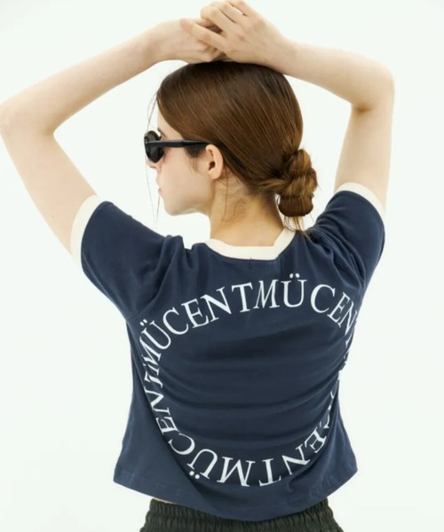MUCENT（ムセント）の「【日本未発売/WEB限定】MUCENT(ムセント)/バックロゴ 配色 リングカラー クロップド 半袖 Tシャツ/RINGER HALF T（Tシャツ/カットソー・レディース・ホワイト/ネイビー/ブラック・FREE）」の12枚目の写真