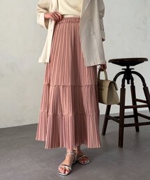 プリーツ切替ティアードスカート