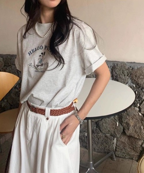 LYEON(リヨン)の「HELLO PUPPYプリント半袖Tシャツ(Tシャツ/カットソー・レディース・ネイビー/グレー/アイボリー・FREE)」の4枚目の写真