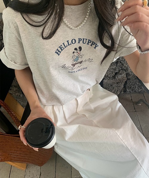 LYEON(リヨン)の「HELLO PUPPYプリント半袖Tシャツ(Tシャツ/カットソー・レディース・ネイビー/グレー/アイボリー・FREE)」の13枚目の写真
