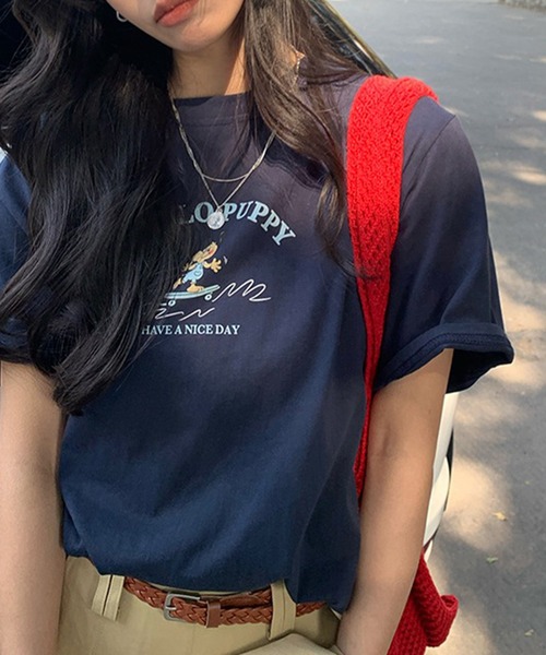 LYEON(リヨン)の「HELLO PUPPYプリント半袖Tシャツ(Tシャツ/カットソー・レディース・ネイビー/グレー/アイボリー・FREE)」の15枚目の写真