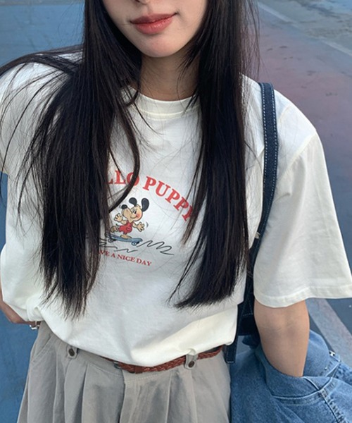 LYEON(リヨン)の「HELLO PUPPYプリント半袖Tシャツ(Tシャツ/カットソー・レディース・ネイビー/グレー/アイボリー・FREE)」の17枚目の写真