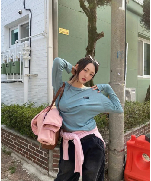 UNKNOWN PLANET(アンノウンプラネット)の「ソフトデイリーロングスリーブTシャツ5カラー(Tシャツ/カットソー・レディース・ブラック/グレー/ピンク/ホワイト/ミント・FREE)」の10枚目の写真