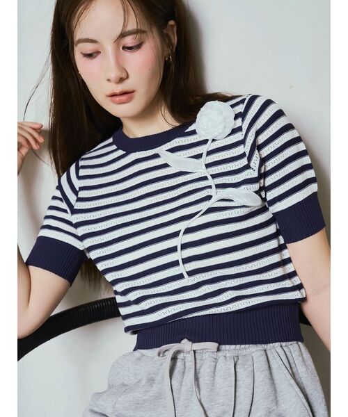 CALNAMUR(カルナムール)の「コサージュサマーニット(ニット/セーター・レディース・ネイビー/イエロー/ブラック/ピンク・FREE)」の21枚目の写真