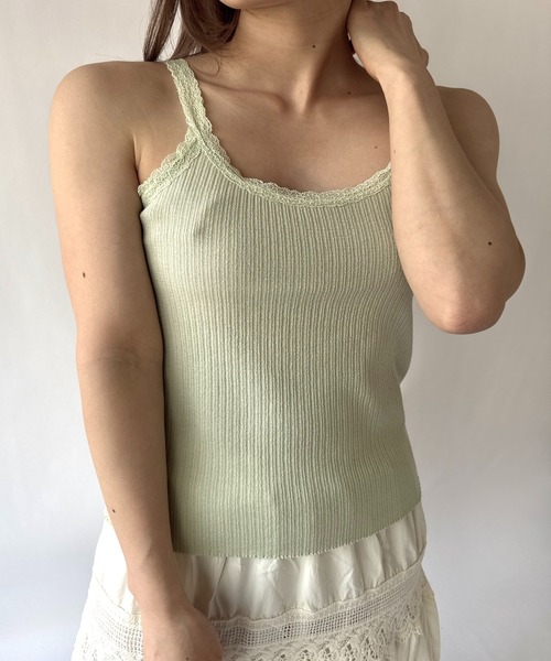 Port(ポート)の「【 New market 】 クルーネック レース キャミソール(キャミソール・レディース・ブラック/ピンク/アイボリー/ホワイト/サックスブルー/グリーン・FREE)」の7枚目の写真