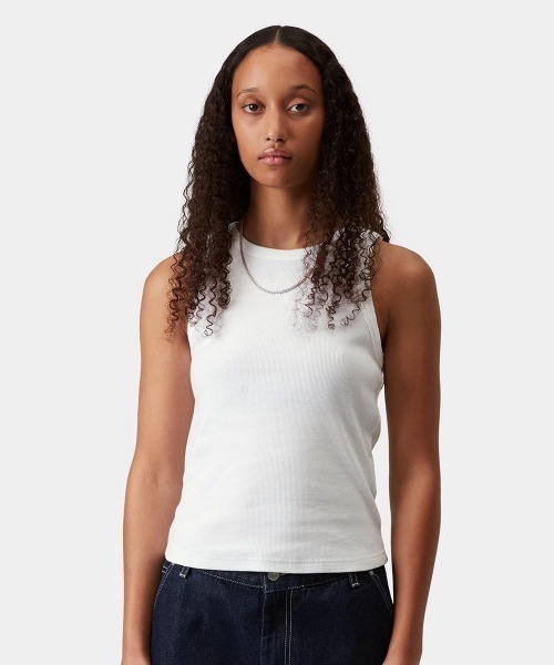Carhartt WIP(カーハートダブリューアイピー)の「Carhartt WIP WOMEN'S PHILIPS A-SHIRT(カーハートワークインプログレス ウィメンズフィリップスAシャツ)(タンクトップ・レディース・ホワイト/ブラック・X-SMALL/SMALL)」の1枚目の写真