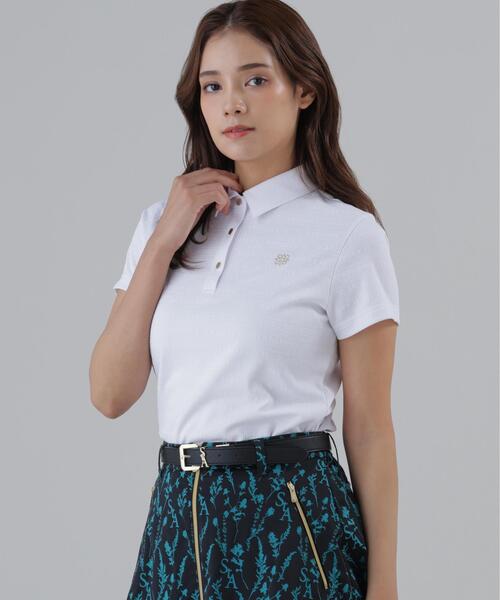 St ANDREWS(セントアンドリュース)の「【St ANDREWS】【吸水速乾】ロゴボーダージャガード無地半袖シャツ (WOMENS)(ポロシャツ・レディース・ホワイト/グリーン/ブラック・L/M/S)」の1枚目の写真