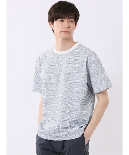 TAKA-Q(タカキュー)の「【ストレッチ プリントT】タカキュー チェック クルーネック 半袖 Tシャツ(Tシャツ/カットソー・メンズ・ネイビー/ライトグレー・MEDIUM/X-LARGE/LARGE)」の2枚目の写真