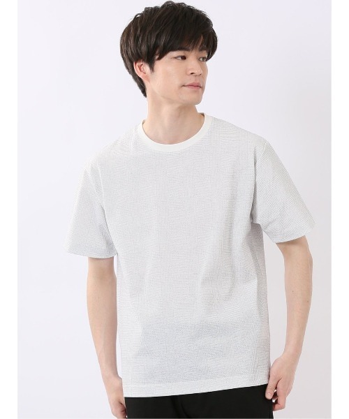 TAKA-Q(タカキュー)の「【ストレッチ プリントT】タカキュー チェック クルーネック 半袖 Tシャツ(Tシャツ/カットソー・メンズ・ネイビー/ライトグレー・MEDIUM/X-LARGE/LARGE)」の1枚目の写真