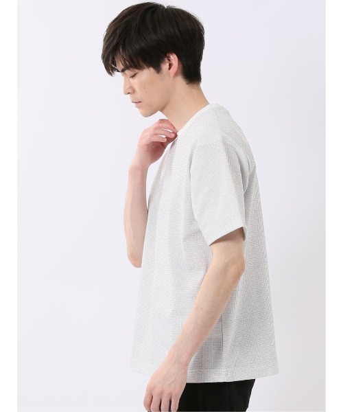 TAKA-Q(タカキュー)の「【ストレッチ プリントT】タカキュー チェック クルーネック 半袖 Tシャツ(Tシャツ/カットソー・メンズ・ネイビー/ライトグレー・MEDIUM/X-LARGE/LARGE)」の4枚目の写真