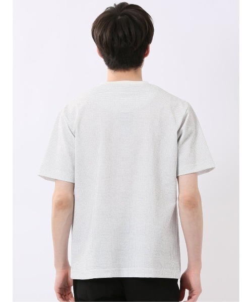 TAKA-Q(タカキュー)の「【ストレッチ プリントT】タカキュー チェック クルーネック 半袖 Tシャツ(Tシャツ/カットソー・メンズ・ネイビー/ライトグレー・MEDIUM/X-LARGE/LARGE)」の5枚目の写真