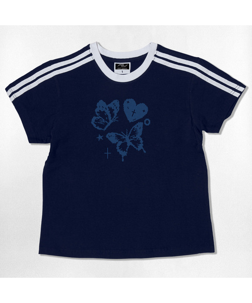 NOTUSUAL(ノットユージュアル)の「フライドットセミクロップ半袖Tシャツ6色(Tシャツ/カットソー・レディース・ホワイト/スカイブルー/ネイビー/ピンク/ライトブラウン/ホワイト×グリーン・1(S))」の5枚目の写真