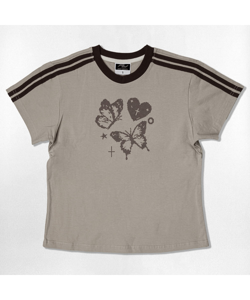 NOTUSUAL(ノットユージュアル)の「フライドットセミクロップ半袖Tシャツ6色(Tシャツ/カットソー・レディース・ホワイト/スカイブルー/ネイビー/ピンク/ライトブラウン/ホワイト×グリーン・1(S))」の3枚目の写真