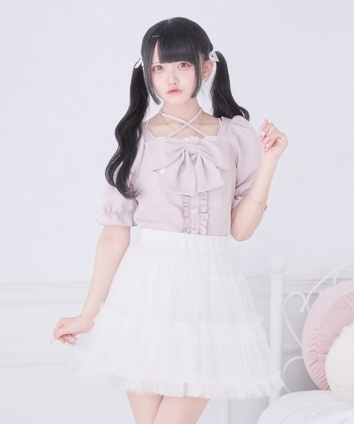 Pal elfy（パルエルフィー）の「ぷっくりリボンハートボタントップス（シャツ/ブラウス・レディース・ブラック系その他/ピンク/ブラック・フリー）」の19枚目の写真