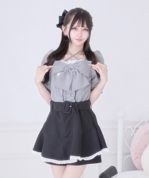 Pal elfy（パルエルフィー）の「ぷっくりリボンハートボタントップス（シャツ/ブラウス・レディース・ブラック系その他/ピンク/ブラック・フリー）」の14枚目の写真